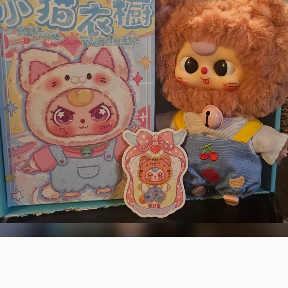 BABY 3 Adorable Plush Cat Doll with Blue Overalls